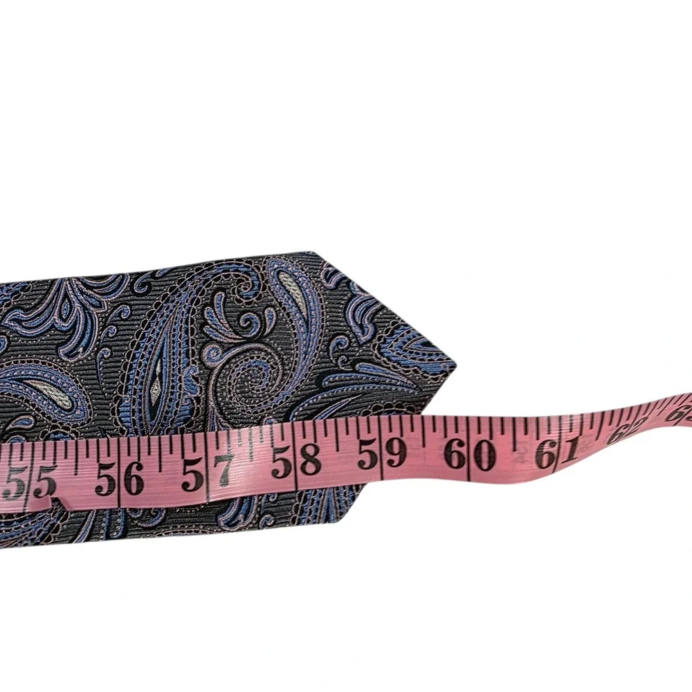 JZ Richards Mens Necktie Gray‎ Pink Blue Silk Paisley Handmade Embroidered USA
